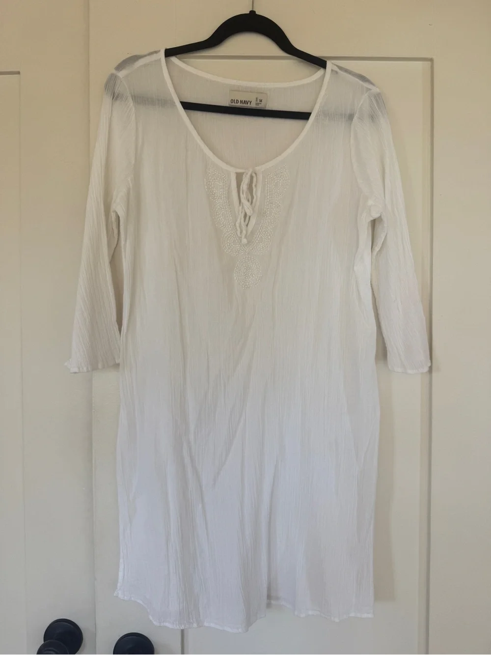 Old Navy White Long-Sleeve Dress/Swim Cover-Up